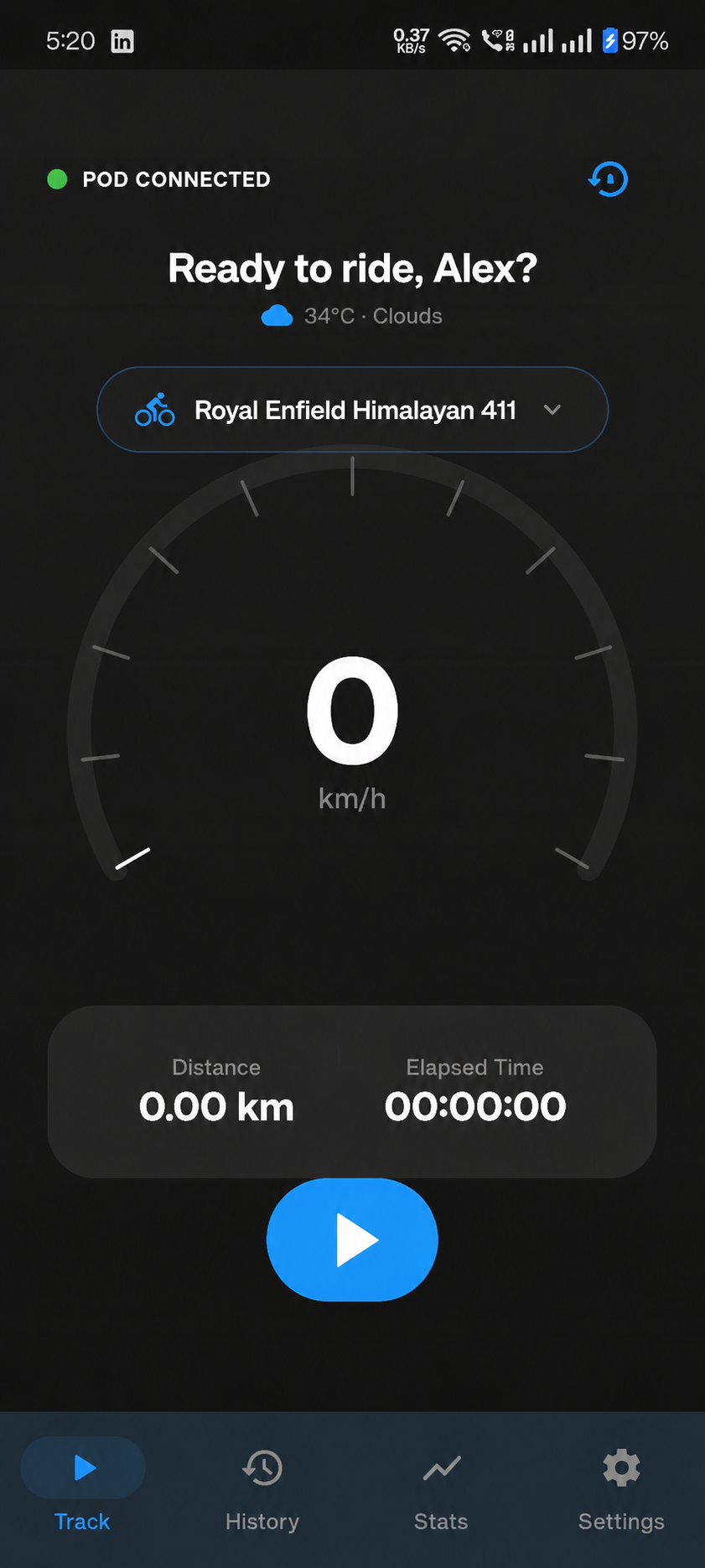 Pacerift live track screen